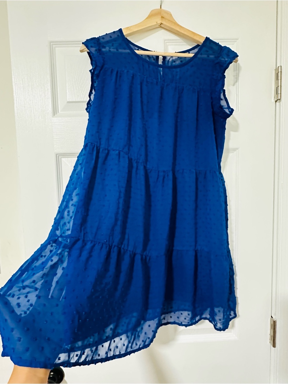 Girls' Royal Blue Swiss Dot Tiered Dress - Kids
